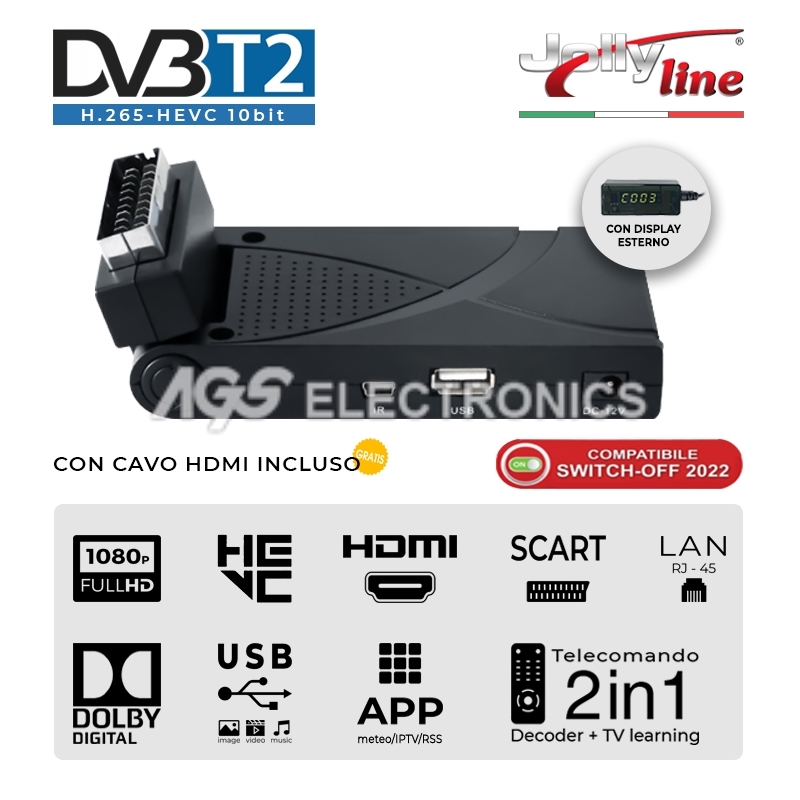 Digivolt TDT HD T2 Scart Euroconector Codo H.265 DVB-T2 TDT-7410